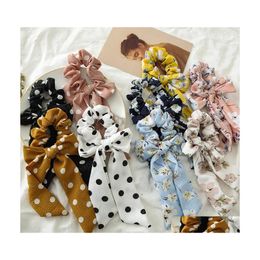 Hair Rubber Bands Women Flower Print Chiffon Scrunchie Elastic Hair Band Bow Ropes Sweet Ladies Head Girls Accessories Drop Delivery Dhfhe