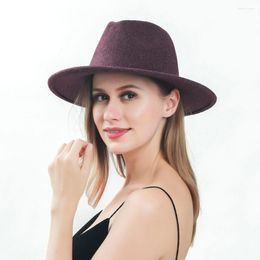 Berets 2022 High Quality Fashion Woollen Women Wool Felt Jazz Fedora Hats Belt Buckle Decor Unisex Wide Brim Panama Party Trilby Men Cap