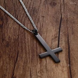 Pendant Necklaces Stainless Steel Polished Necklace Classic Glossy Inverted Cross Men's Casual Fashion Trend Rock Jewellery Gift