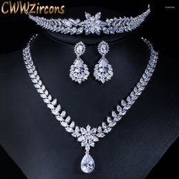 Hair Clips CWWZircons Luxury Wedding Party Jewelry Accessories Cubic Zirconia Bridal Necklace Earring Tiaras And Crowns Sets T148