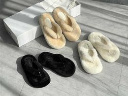 The Row shoes new womens 2022 winter flip fashion flop toe clip warm wool slippers toe clip wool shoes