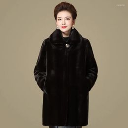 Women's Fur Solid Color Whole Mink Coat 2022 Winter Women Imitation Velvet Mid-length Mother Jacket 4XL