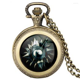 Pocket Watches Medium Size Sunspear Design Unbowed Unbent Unbroken Motto Dome Necklace Quartz Watch Anime Clock Chain Pendant