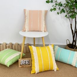 Pillow Boho Covers 45 45cm Green Yellow Pink Linen Cotton Tassel Cover Home Decor Without Core