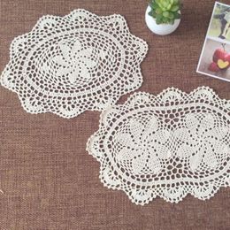 Table Mats 6PCS/LOT Round Doily Cotton Hand Made Crochet Cup Mat White And Beige 25CMX35CM Place