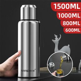Water Bottles 60010001500ML Stainless Steel Vacuum Flask Outdoor Insulated Bottle Portable Tumblers Car Thermos Coffee Cup Rope Filter 221130