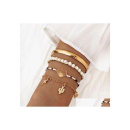 Charm Bracelets Fashion Jewellery 4Pcs/Set Bracelet Handwoven Beads Cactus Pineapple Coconut Palm Pendant Chain Bangle Bracelets Set D Dh2Gv