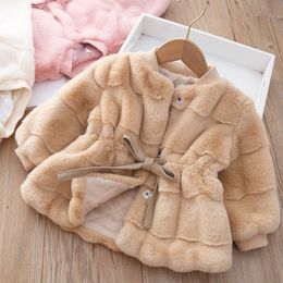 Down Coat Winter Korean Style Sweet Baby Girls Furry Single Breasted Warm Outerwear Thickened Drawstring Children s Elegant Coats 2 5Y 221130