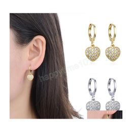 Dangle Chandelier Luxury Golden Exquisite Love Heart Dangle Zircon Earrings For Wedding Romantic Women Ear Accessories Drop Delive Dh2Le