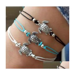 Anklets Summer Beach Turtle Shaped Charm Rope String Anklets For Women Ankle Bracelet Woman Sandals On The Leg Chain Foot Jewelry Wh Dhgln