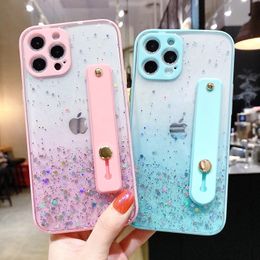 Soft Wrist Strap Glitter Phone Case For iPhone 14 12 11 13 Pro Max X XR XS Max 7 8 Plus SE Mini Transparent Bumper Back Cover