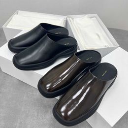 The Row Original Deep shoes Leather Pure The Mouth Half Slippers Lazy Man Baotou Drag Moeller Drag Simple Casual Lazy Man Drag