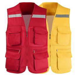 Reflective vest Waistcoat Vest Jacket Men Multi-Pocket Classic Male Sleeveless Coat Outdoor Photographer Fishing Jackets 4XL Vest Reflective