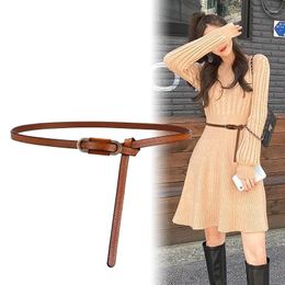 Belts Ladies Cowhide Belt Thin Waist Dress With Long Skirt Leather Brand Boutique Accessories