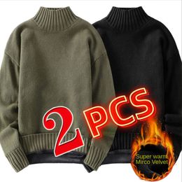 Mens Sweaters 2PCS Fleece Thickened Midhigh collar Winter Men Solid Color Coldproof Warm Pullover Bottoming Shirt 5XL 221130