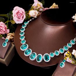 Necklace Earrings Set CWWZircons Chic Big Oval Round Light Green Cubic Zirconia Women Party Wear Wedding Costume For Brides T646