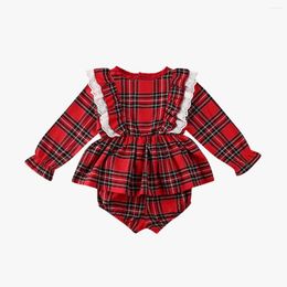 Clothing Sets Xmas Born Baby Girl Christmas Dress Tops Toddler Shorts Red Clothes Outfits Ruffles Plaid Designed 2Pcs 0-24 Months