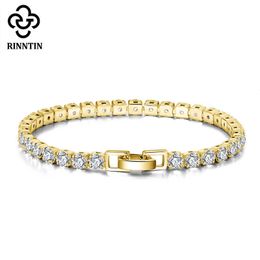 Bracelet Chain Rinntin 14k Gold Plated 925 Sterling Silver 2/3/4mm Cubic Zirconia Luxury Tennis for Women Jewellery Sb91