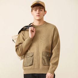 Men's Sweaters Sw33206 Men Sweater Threaded Sleeve Unique Double Pocket O-Neck Casual Handsome Boyfriend All-Match Trendy Knitwear Tops