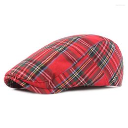 Berets Plaid Beret Cap Women Summer Thin Youth Cotton Literary Hat Forward For Men Unisex Adjustable Casual Outdoor