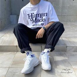 Men's T-Shirts Human Made Japanese Short Sleeve Love Letter Print Oversized t-Shirt M-XXL Black And White T221130