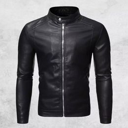 Men's Jackets Motorcycle Windbreaker Zipper Closure Stand Collar Men Faux Leather Windproof Slim Outwear forP 221201