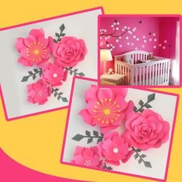 Decorative Flowers Handmade Rose Easy Made DIY Paper Green Leaves Set For Nursery Wall Deco Baby Shower Girls Room Backdrop Video Tutorials