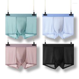 Underpants Summer Ice Silk Seamless Men Underwear Cuecas Mens Transparent Ultra Thin Boxer Shorts Anti-bacterial Panties