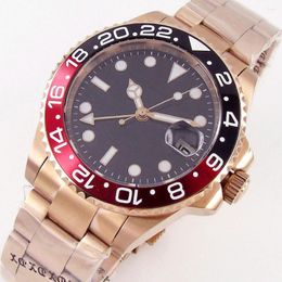 Wristwatches Fashion 40mm Rose Gold Watch Case Sapphire Glass GMT Automatic Men's Aluminium Insert Bezel Oyster Band