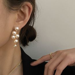 Fashion Oversized White Pearl Drop Earrings for Women Bohemian Golden Round Zircon Wedding Earrings Jewellery Gift