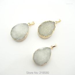 Pendant Necklaces PS0007 White Crystal Druzy Teardrop Pendants With Gold Electroplated Trim