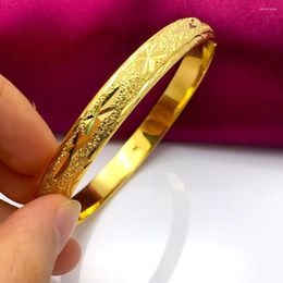 Bangle 10mm Classic Carved Women Solid 18k Yellow Gold Filled Dubai Wedding Party Lady Girls Jewellery Gift Dia 60mm