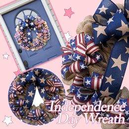 Decorative Flowers Patriotic Burlaps And American Flag Ribbon Wreath For Julys Front Door Garland Decor Household Decoration