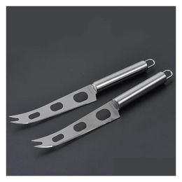 Knives Stainless Steel Cheese Knife Safe Resuable 3 Holes Cake Butter Pizza Knives With Fork Tip Kitchen Tools Sier 2 8Rx B Dhgarden Dhqbn