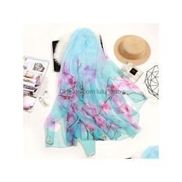 Scarves Summer Women Slik Scarf Sunsn Imitated Silk Long Colorf Florals Shawl Wraps Thin Beach Scarves Drop Delivery Fashion Accesso Dhpqi