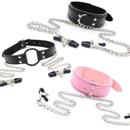 Bondage Fetish Nipple Clamps Chain Breast Clip Female Bdsm Leather Collar For Women Erotic Sex Toys Couples Adult Games 221130