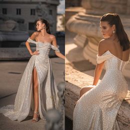 Summer Boho Mermaid Wedding Dress Sparkly Off Shoulder Sequined Backless Bridal Gowns vestido de casamento