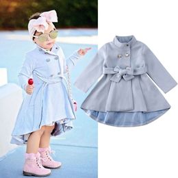 Coat 1 5Y Toddler Kid Baby Girl Autumn Winter Warm Windbreaker Bow Outwear Overcoat Raincoat Snowsuit Solid Blue 221130