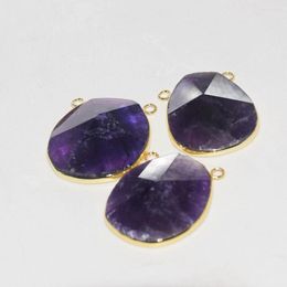 Pendant Necklaces Natural Amethysts Crystal Stone Necklace For Women 2022 Gold Bezel Amulet Random Purple Quartz Connector Jewelry Making