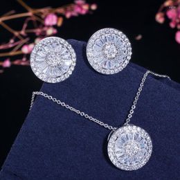 Necklace Earrings Set CWWZircons Top Quality CZ Crystal Women Fashion Jewellery Shiny Round Cubic Zircon And Earring Jewellery T039