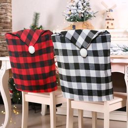 Chair Covers 1pcs Christmas Plaid With White Ball Reusable Back Slipcover For Xmas Home Decor F2n6