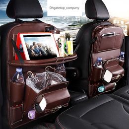 Pu Leather Car Seat Back Organiser Tray Travel Storage Pad Bag With Foldable Table Trash Can Auto Accessories