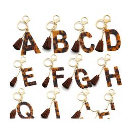 Key Rings Diy Acrylic Acetate Keychain Resin Leopard English Letter Keychains Handbag Car Pendants Name Key Ring Charms Fashion Jewe Dhb0I