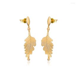 Dangle Earrings Oak Leaf For Women Fine 925 Sterling Silver Clear CZ Jewelry Golden Shine Drop Female