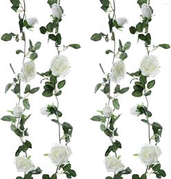 Decorative Flowers 2M 16Heads White Rose Garland For Wedding Decorations Fake Flower Vines Artificial Floral Engagement Ceremony Decor