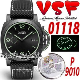 V2 44 mm Herrenuhr sv1118 P.9010 VSP9010 Luminous Trilogy Automatik-Kohlefasergehäuse, schwarzes Zifferblatt, grüne Markierungen, Nylon-Sportech-Armband, Super Edition Ewigkeitsuhren