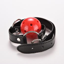 Bondage 1PCS Adult Games Silicone Ball Oral Fixation Mouth Gag Stuffed PU Leather Band Sex Toys for Couples 221130