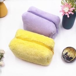 Cosmetic Bags 1pc Solid Colour Makeup Soft Plush Make Up Brushes Storage Case Travel Toiletry Organiser Handbag Necessaries