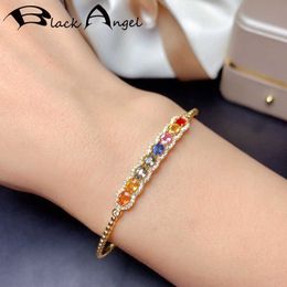 Bracelet Chain Black Angel Luxury Super Shiny Rainbow Color Created Tourmaline 925 Sterling Silver Cuff Bangle for Women Jewelry