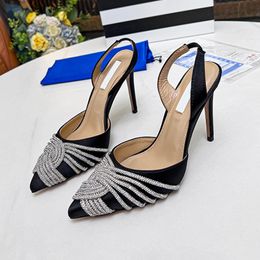 aquazzura Seduction Satins Best-quality Dress Shoes Gatsby Pineapple 9cm Pointy Ostrich Feather Bowknot Crystal Diamond Sandal Pumps High Heels Sequined Xygm